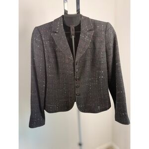 Harris Wallace Vintage Black Red Boucle Suit Set Blazer Pencil Skirt Size 8
